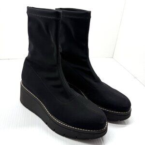 La Canadienne Black Stretch Gale wedge Ankle Boots Womens 8.5 Platform Lug Sole